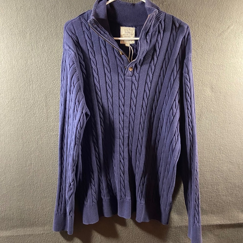 Hope Henry Sweater chunky Cable Knit Organic Cotton Elbow Patch XL fisherman